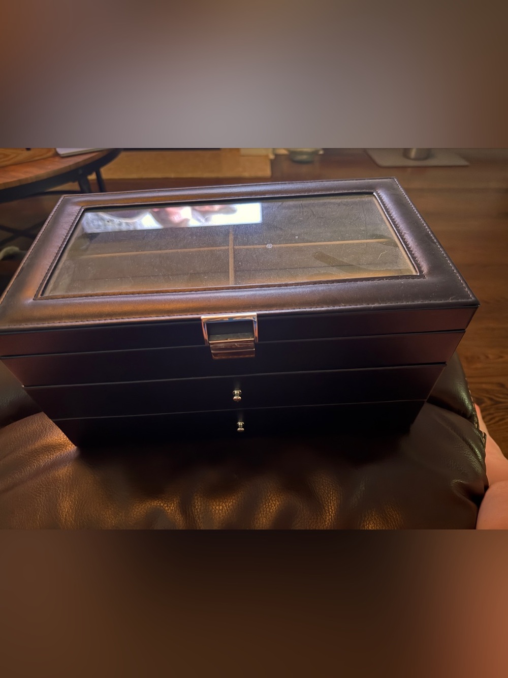 Men/Women Black Leather Watch and Accessory Organizer Box